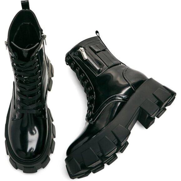 Women Combat Boots Fall Boots Lace-up Combat Boots Ankle Booties Platform Shoes - Picture 3 of 7